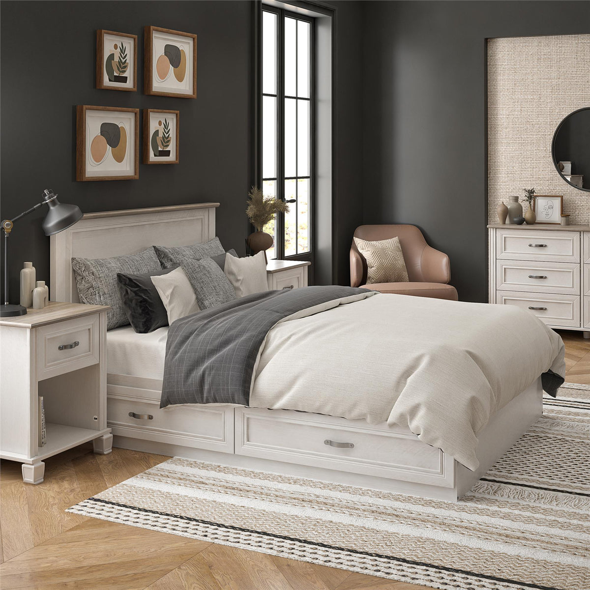 Ameriwood magnolia white oak full outlet mates storage bed