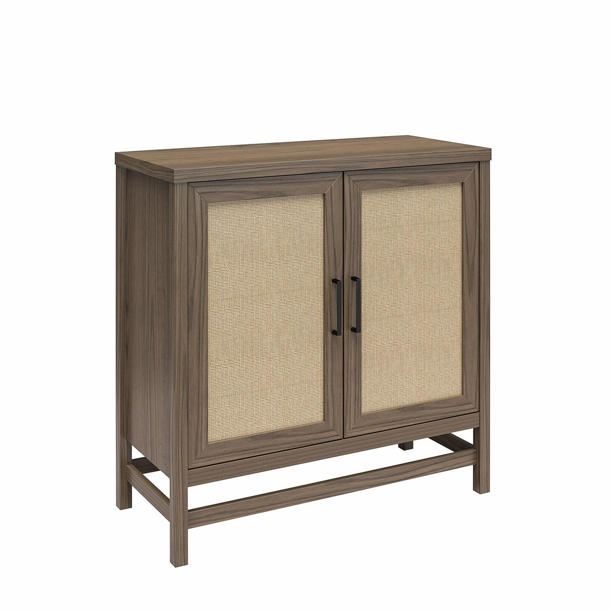 Lennon 2 Door Storage Cabinet, Ivory Oak and Faux Rattan – Ameriwood