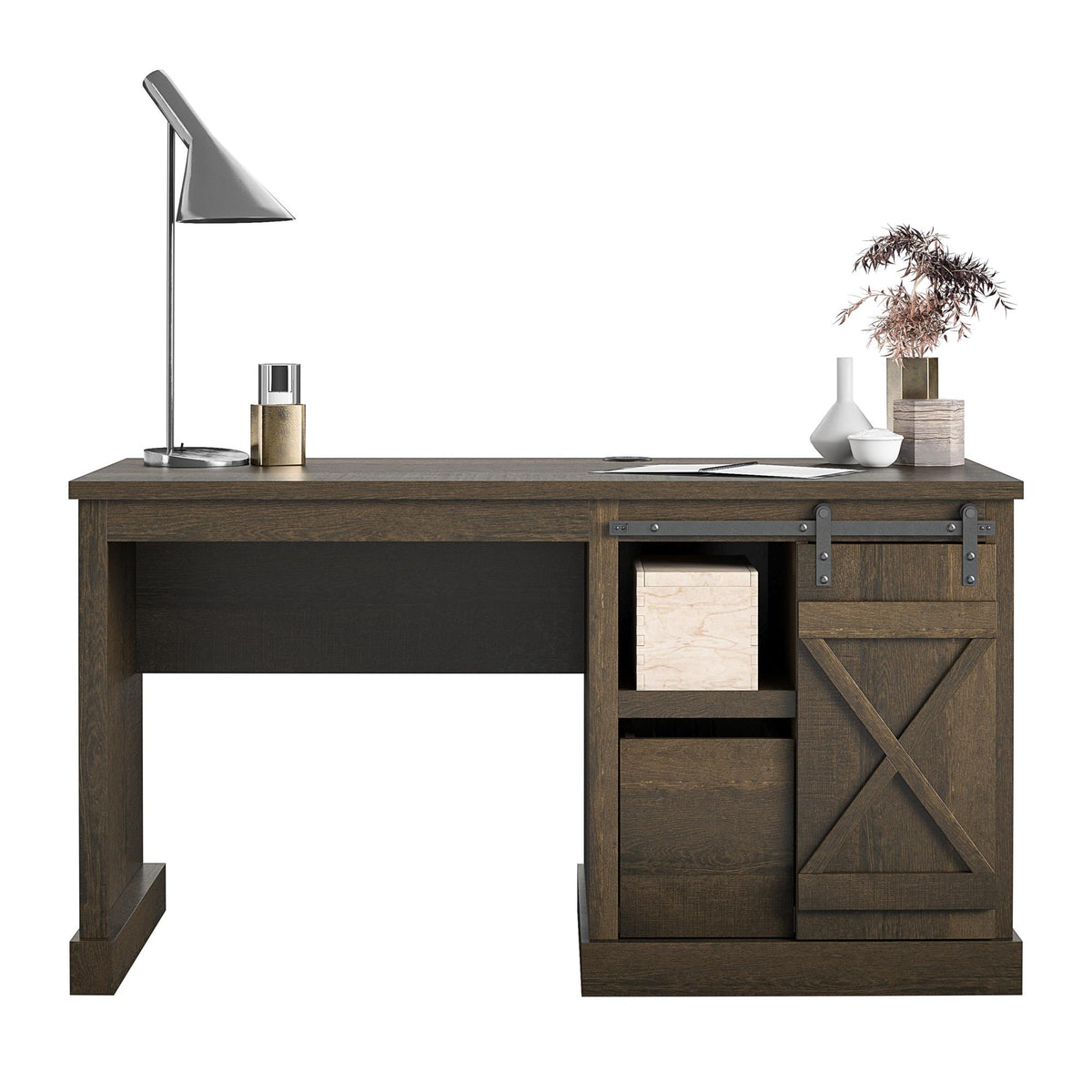 Amish Woodville Computer Desk with Drawer Pedestal and Optional Hutch