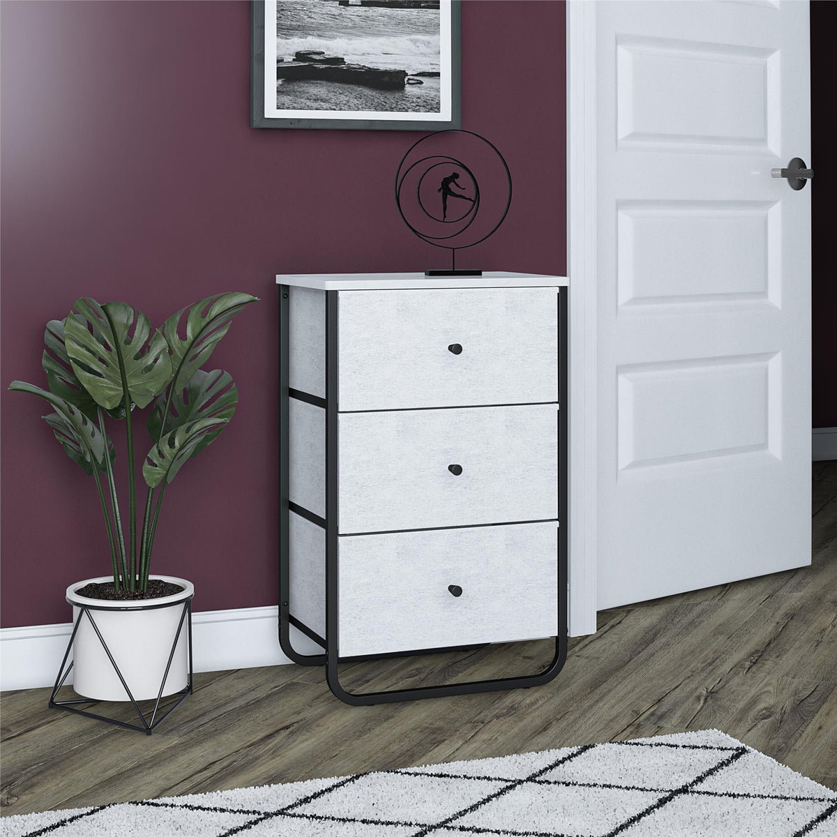 Ameriwood Home Keegan 3 Fabric Bin Storage Organizer, White Faux  Marble/Black