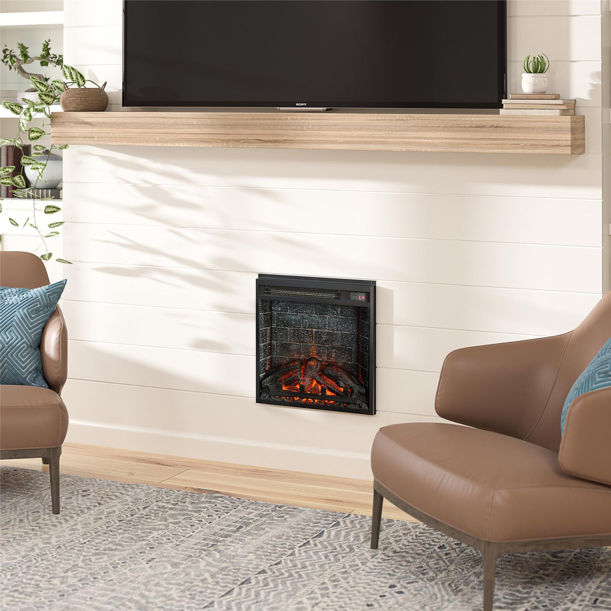 18 inch Electric Glass Front Fireplace Insert with Remote, Black 