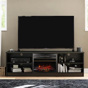 Noble 65" TV Stand with Electric Fireplace Insert and 4 Shelves - Black Oak