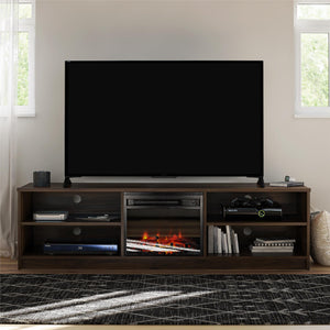 Noble 75" TV Stand with Electric Fireplace Insert and 4 Shelves - Walnut