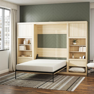 Paramount Full Wall Bed & 2 Side Cabinets with Nightstands & Storage Bundle - Monterey Oak