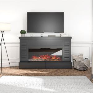 Hathaway Wide Shiplap Mantel with Linear Electric Fireplace and Storage Drawers - Black