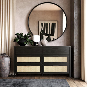 Wimberly 6-Drawer Dresser with Faux Rattan - Black Oak