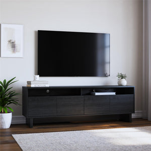 4-Door TV Stand Console for TVs up to 75 inches - Black Oak