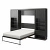 Paramount Full Murphy Bed Bundle with 2 Bedside Bookcase Cabinets & Slide-Out Nightstands - Black Oak - Full