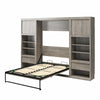 Paramount Full Murphy Bed Bundle with 2 Bedside Bookcase Cabinets & Slide-Out Nightstands - Gray Oak - Full