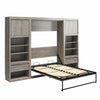 Paramount Full Murphy Bed Bundle with 2 Bedside Bookcase Cabinets & Slide-Out Nightstands - Gray Oak - Full