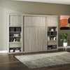 Paramount Full Murphy Bed Bundle with 2 Bedside Bookcase Cabinets & Slide-Out Nightstands - Gray Oak - Full