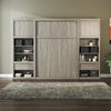 Paramount Full Murphy Bed Bundle with 2 Bedside Bookcase Cabinets & Slide-Out Nightstands - Gray Oak - Full