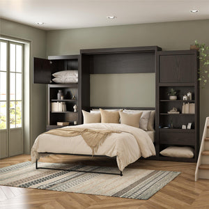 Paramount Full Murphy Bed Bundle with 2 Bedside Bookcase Cabinets & Slide-Out Nightstands - Espresso - Full