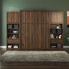 Signature Sleep Paramount Queen Murphy Bed Bundle, 2 Bedside Bookcase Cabinets & Slide-Out Nightstands - Columbia Walnut - Queen