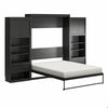 Signature Sleep Paramount Queen Murphy Bed Bundle, 2 Bedside Bookcase Cabinets & Slide-Out Nightstands - Black Oak - Queen