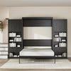 Signature Sleep Paramount Queen Murphy Bed Bundle, 2 Bedside Bookcase Cabinets & Slide-Out Nightstands - Black Oak - Queen