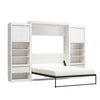 Signature Sleep Paramount Queen Murphy Bed Bundle, 2 Bedside Bookcase Cabinets & Slide-Out Nightstands - Ivory Oak - Queen