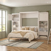 Signature Sleep Paramount Queen Murphy Bed Bundle, 2 Bedside Bookcase Cabinets & Slide-Out Nightstands - Ivory Oak - Queen