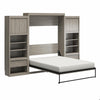 Signature Sleep Paramount Queen Murphy Bed Bundle, 2 Bedside Bookcase Cabinets & Slide-Out Nightstands - Gray Oak - Queen