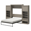 Signature Sleep Paramount Queen Murphy Bed Bundle, 2 Bedside Bookcase Cabinets & Slide-Out Nightstands - Gray Oak - Queen