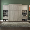 Signature Sleep Paramount Queen Murphy Bed Bundle, 2 Bedside Bookcase Cabinets & Slide-Out Nightstands - Gray Oak - Queen