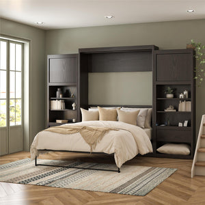 Signature Sleep Paramount Queen Murphy Bed Bundle, 2 Bedside Bookcase Cabinets & Slide-Out Nightstands - Espresso - Queen