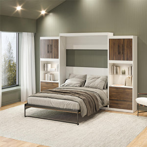 Signature Sleep Pinnacle Queen Murphy Bed Bundle with 2 Side Cabinets & Touch Sensor LED Lighting - Columbia Walnut - Queen