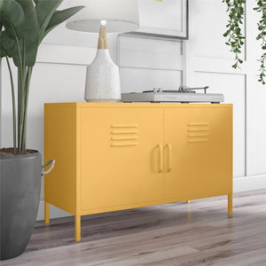 Cache 2 Door Wide Metal Locker Accent Storage Cabinet, Yellow - Yellow