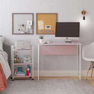 Baylor Desk with Rolling Cart, Light Pink/White - Light Pink